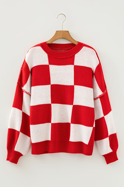 Black Checkered Bishop Sleeve Sweater