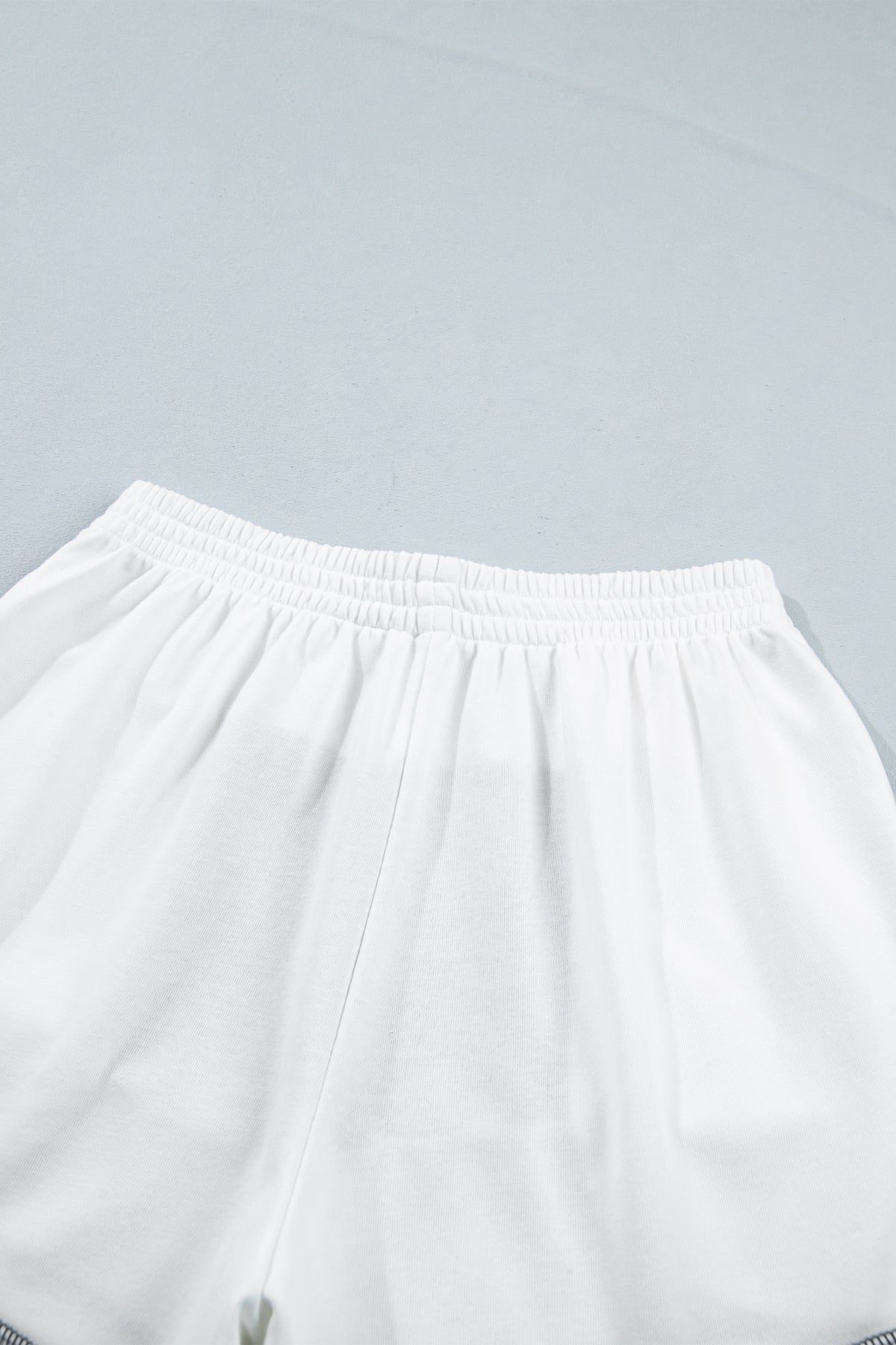 Prussian Blue Exposed Seam Detail Half Sleeve Top Elastic Waist Shorts 2pcs Set