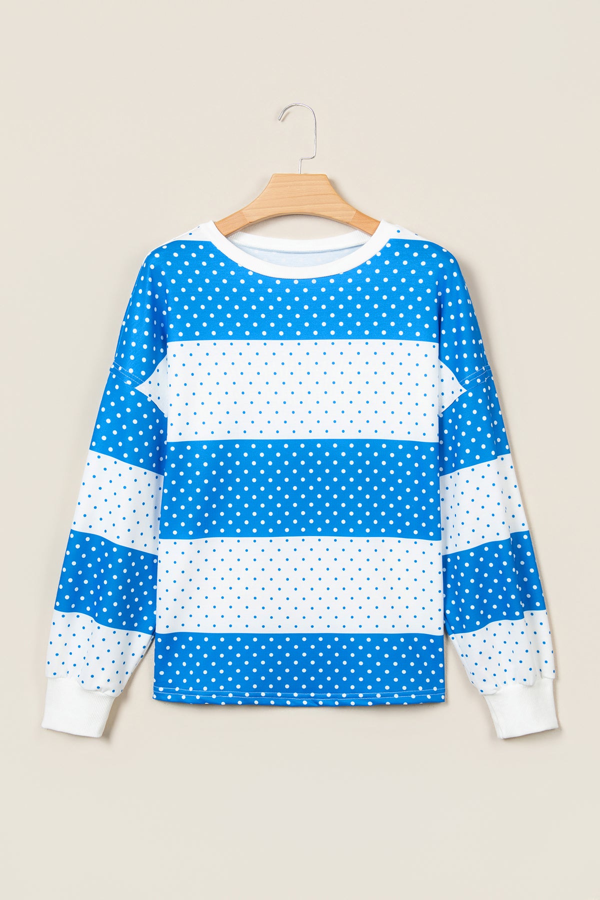 Brown Polka Dot Patchwork Colorblock Long Sleeve Top