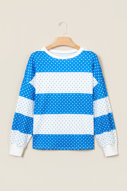 Brown Polka Dot Patchwork Colorblock Long Sleeve Top