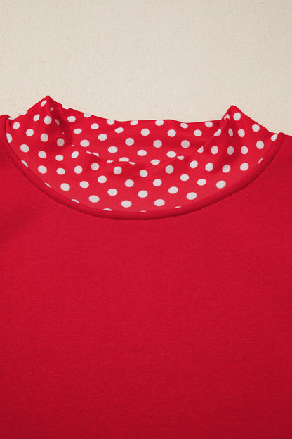 Dark Green Polka Dot Patchwork Round Neck Plus Size Sweatshirt
