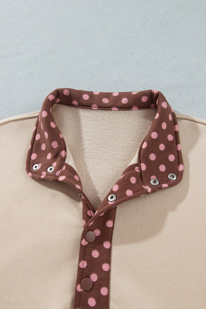 Brown Polka Dot Contrast Baggy Pullover and Elastic Waist Shorts 2pcs Set