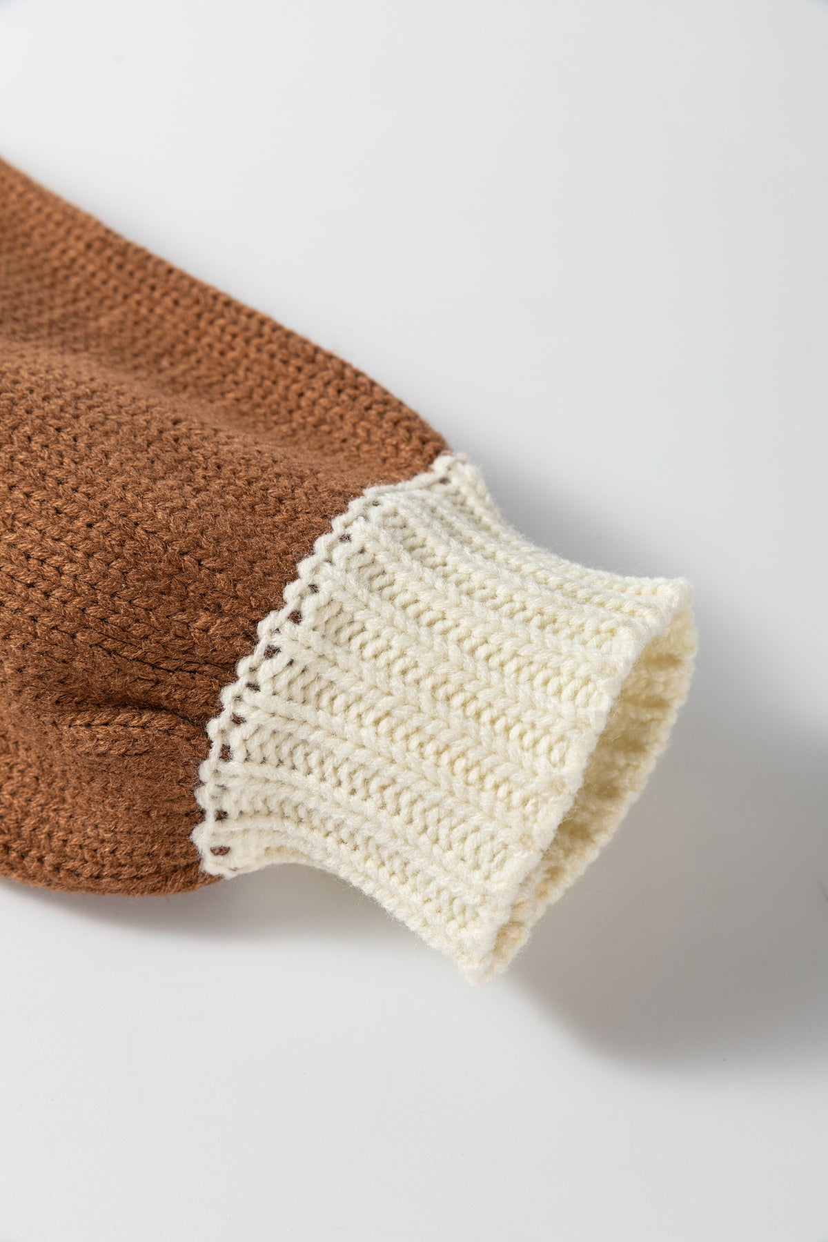 Chestnut Contrast Trim V-Neck Tie Front Loose Sweater Cardigan