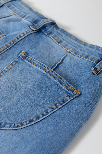 Dusk Blue Piping Seam Detail Flare Leg Pocket Jeans