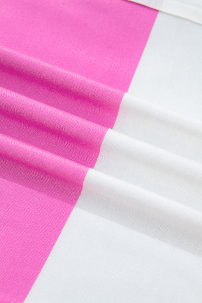 Rose Stripe Colorblock Trim Polo Tee Drawstring Mini Skirt 2pcs Set