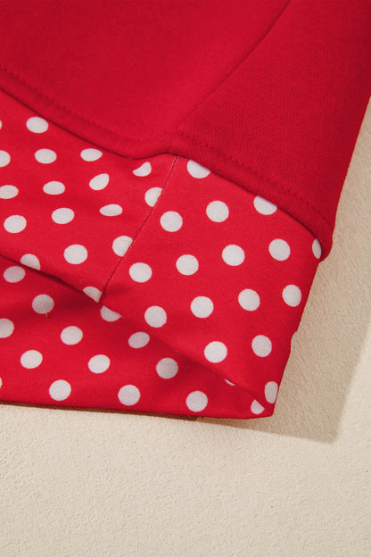 Dark Green Polka Dot Patchwork Round Neck Plus Size Sweatshirt