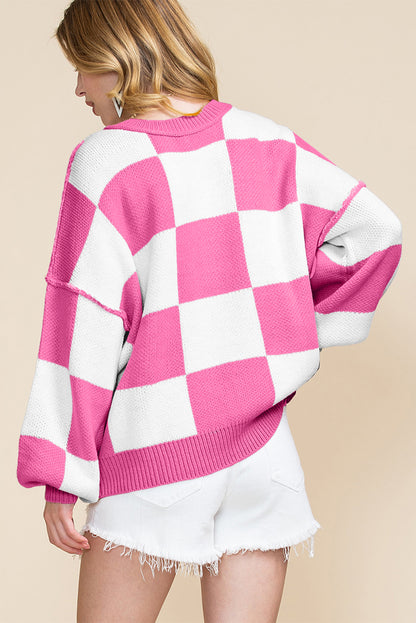 Black Checkered Bishop Sleeve Sweater