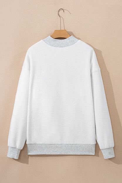 Light Grey Sequin Bow Pumpkin Patch Color Block High Neck Sweatshirt