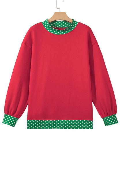 Orange Colorblock Polka Dot Contrast Trim Oversized Sweatshirt