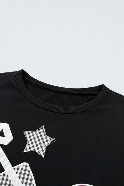 Racing Red Gingham Patch Embroidered Rugby Game Day Stars Sweatshirt