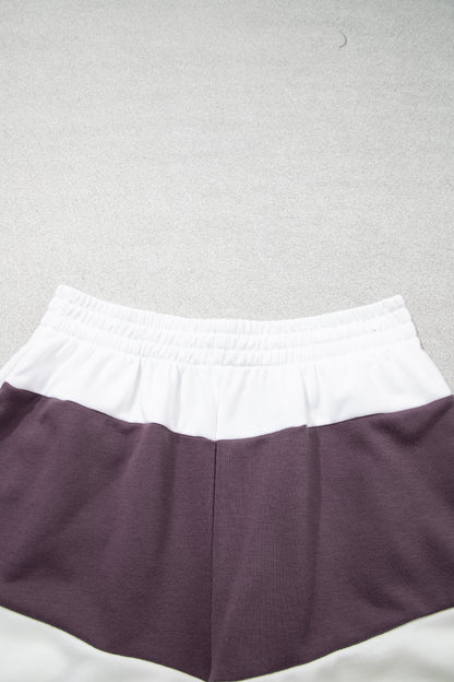 Prussian Blue Exposed Seam Detail Half Sleeve Top Elastic Waist Shorts 2pcs Set