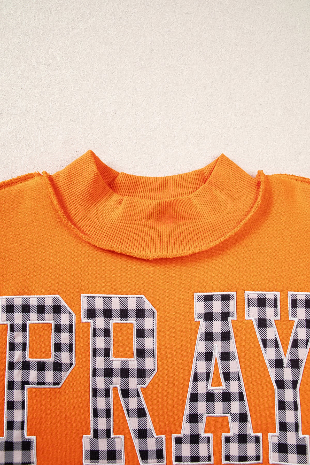 Orange PRAY Plaid Embroidered Mock Neck Sweatshirt