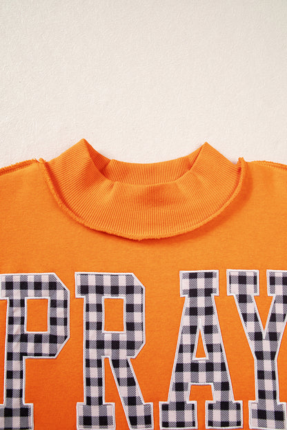 Orange PRAY Plaid Embroidered Mock Neck Sweatshirt
