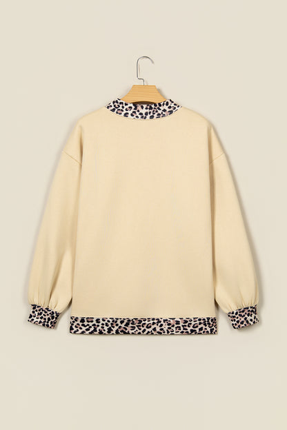 Coffee Polka Dot Trim High Neck BLESSED Letter Graphic Baggy Sweatshirt