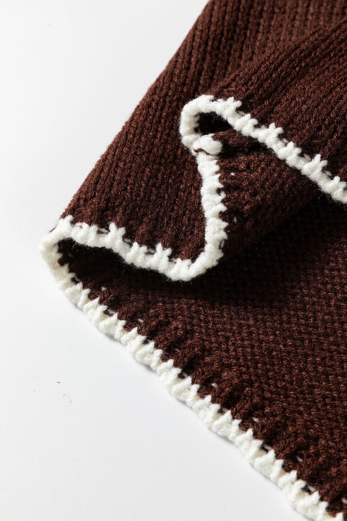 Dark Khaki Contrast Trim Mock Neck Drop Shoulder Relaxed Sweater