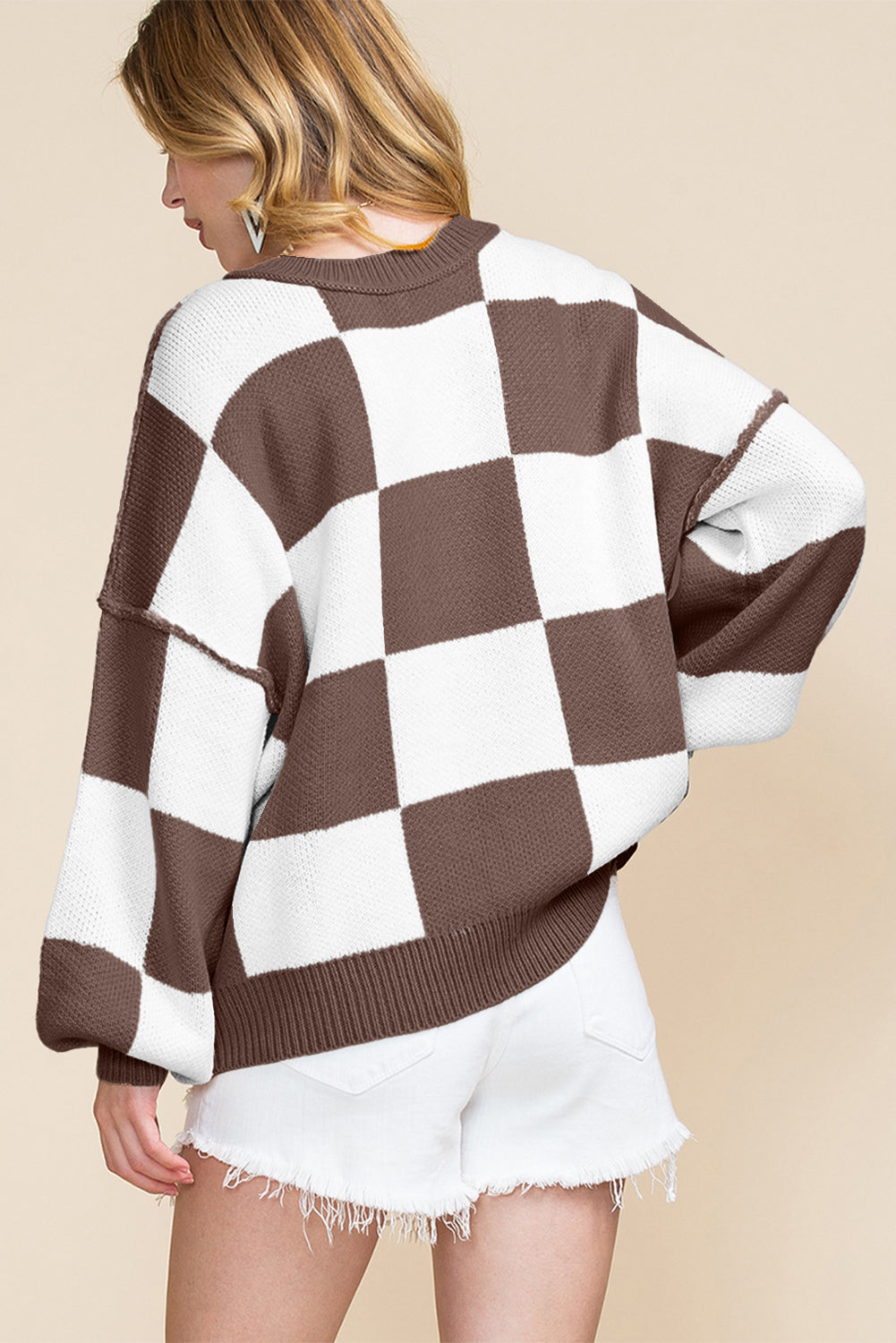 Black Checkered Bishop Sleeve Sweater