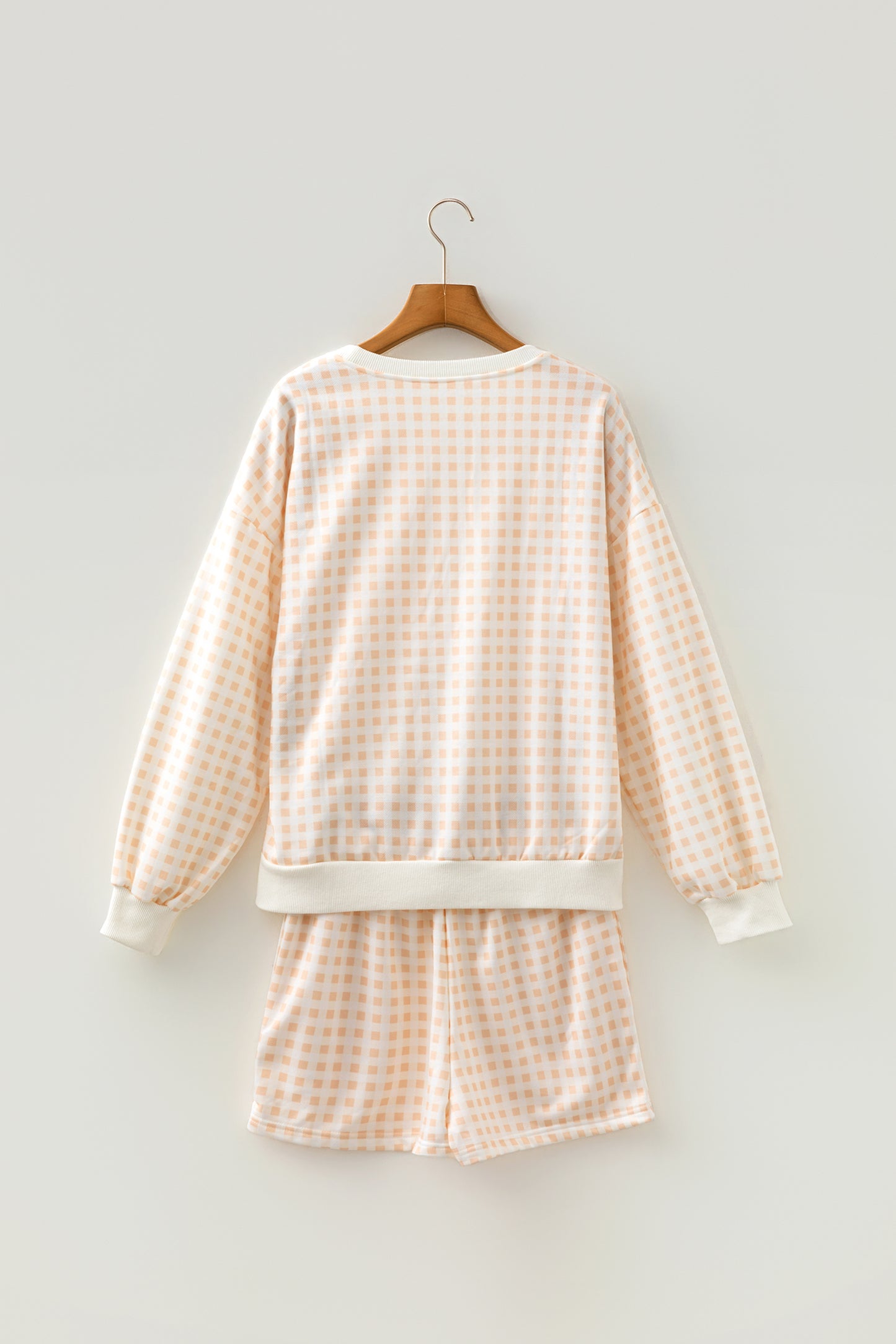 Pink Plaid Baggy Pullover Drawstring Casual Shorts 2pcs Outfit