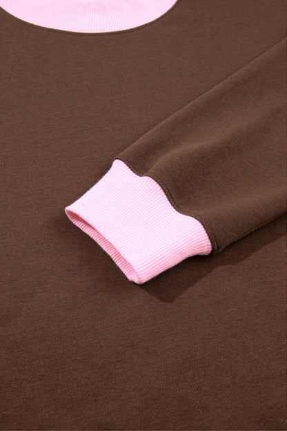 Grapefruit Orange Colorblock Trim Crewneck Long Sleeve Pullover Sweatshirt