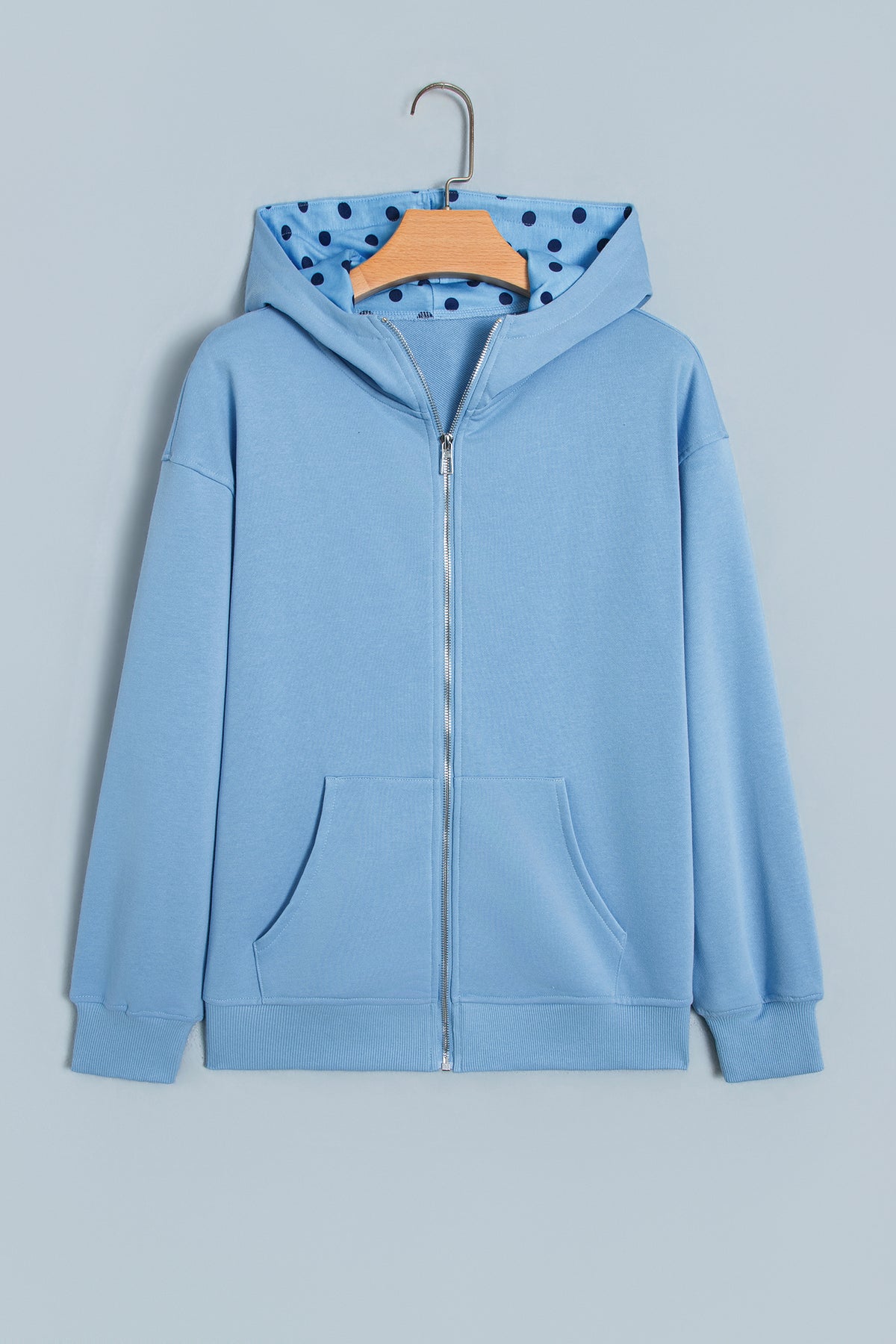 Beau Blue Polka Dot Hooded Zip-Up Sweatshirt