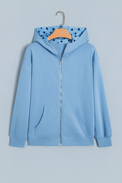Beau Blue Polka Dot Hooded Zip-Up Sweatshirt