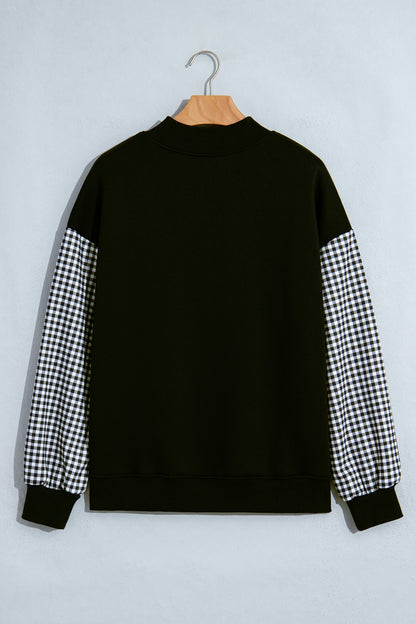 Evergreen Plaid Sleeve Colorblock Loose Tunic Sweatshirt