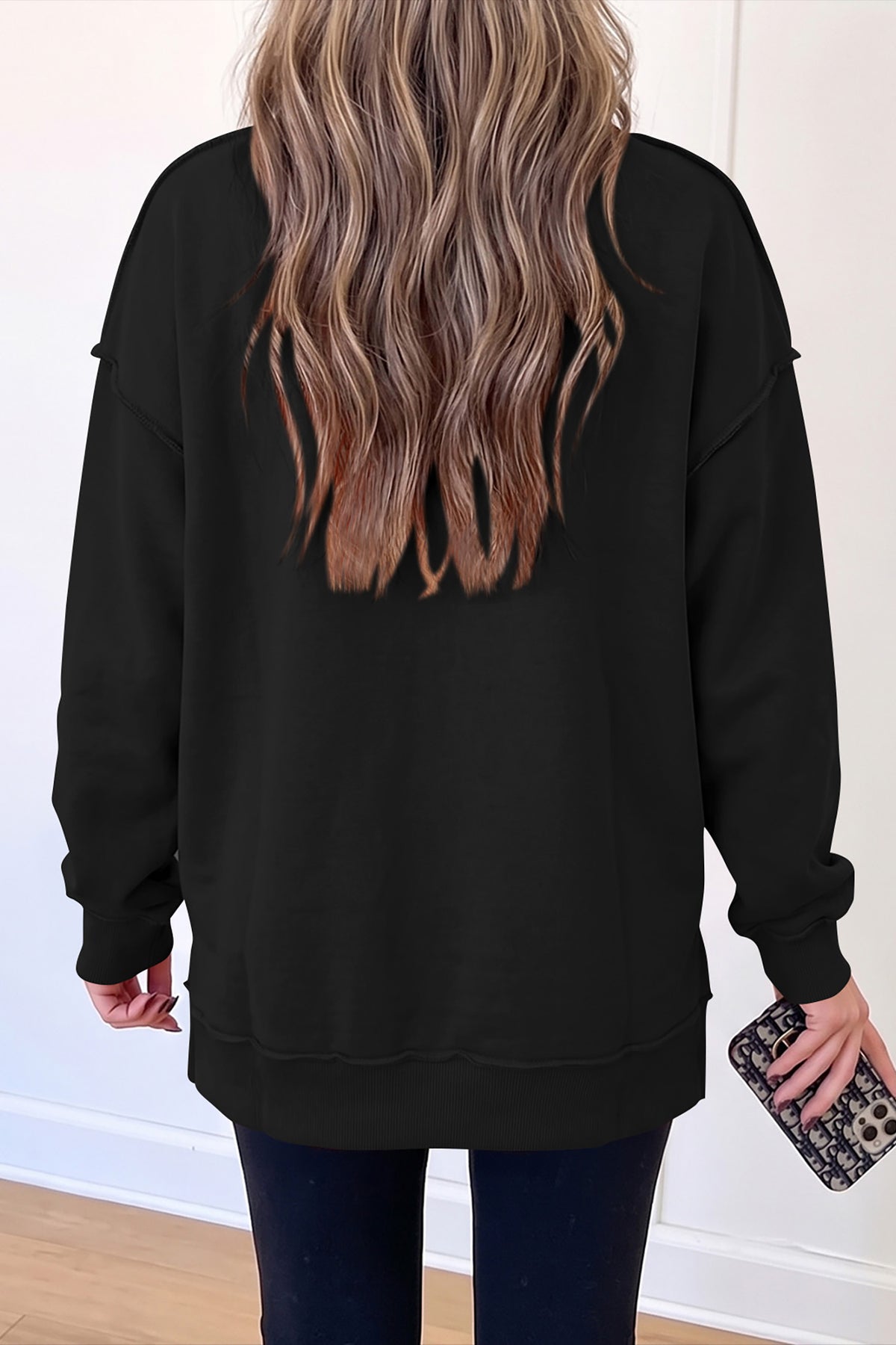 Black Oversize Drop Shoulder Reversible Mock Neck Sweatshirt
