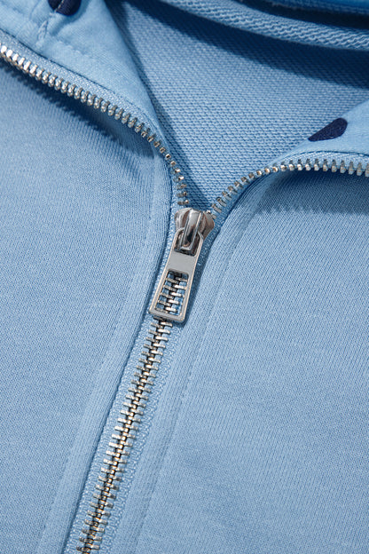 Beau Blue Polka Dot Hooded Zip-Up Sweatshirt