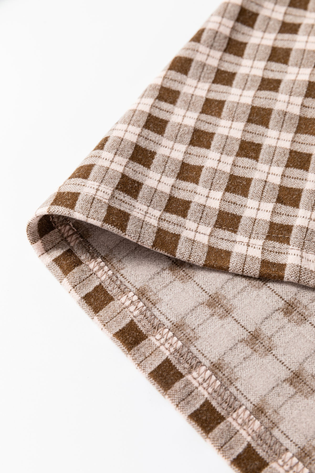 Brown Plaid Elastic Waist Patch Pocket Wide Leg Pants