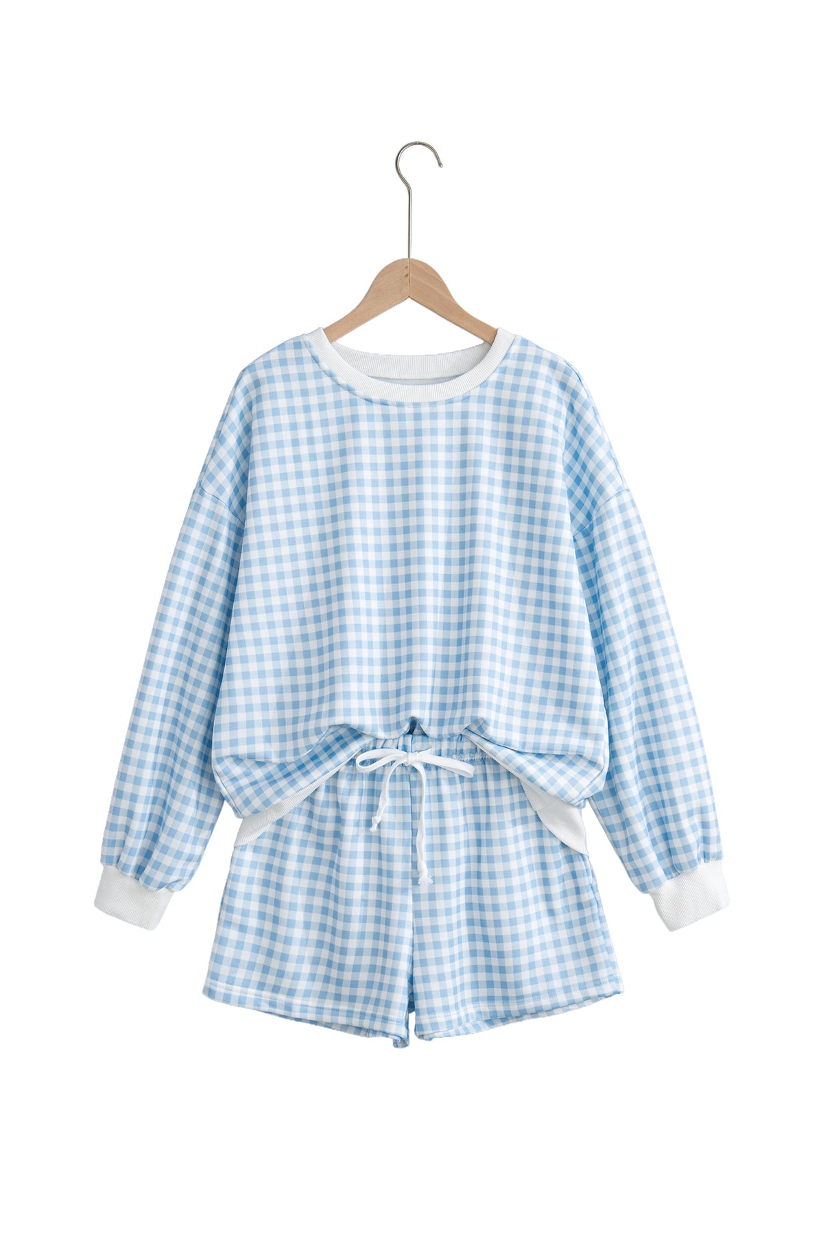Pink Plaid Baggy Pullover Drawstring Casual Shorts 2pcs Outfit