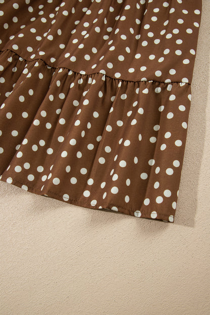 Brown V Neck Polka Dot Long Sleeve Shift Plus Size Dress