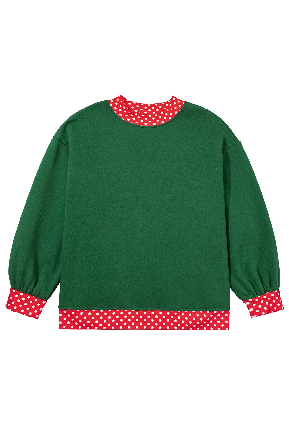 Dark Green Polka Dot Patchwork Round Neck Plus Size Sweatshirt