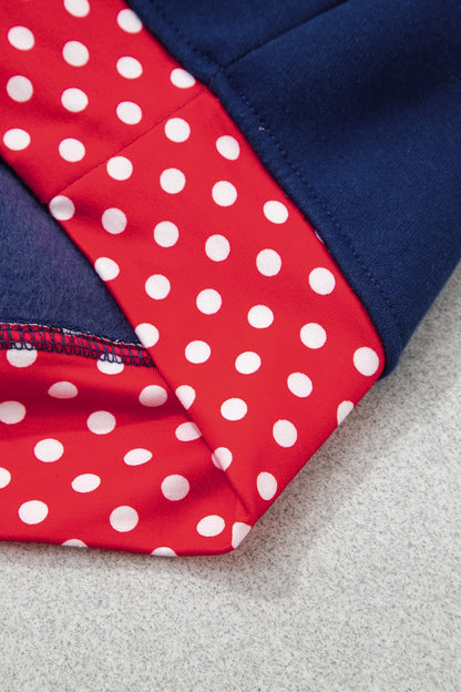 Dark Green Polka Dot Patchwork Round Neck Plus Size Sweatshirt