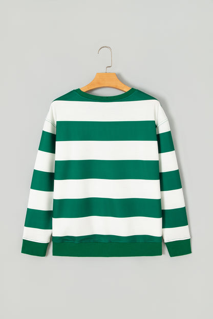 Red Stripe holly jolly Letter Embroidered Pullover Sweatshirt