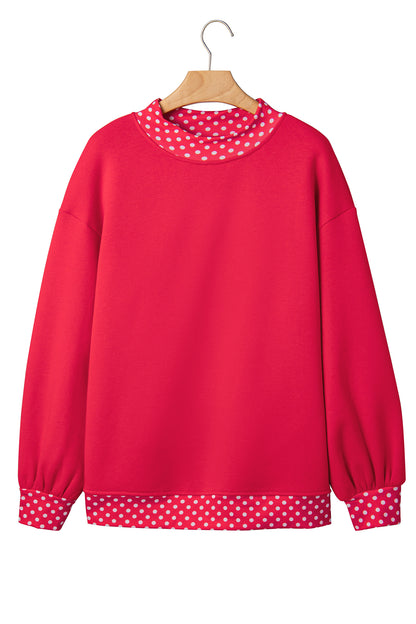 Orange Colorblock Polka Dot Contrast Trim Oversized Sweatshirt