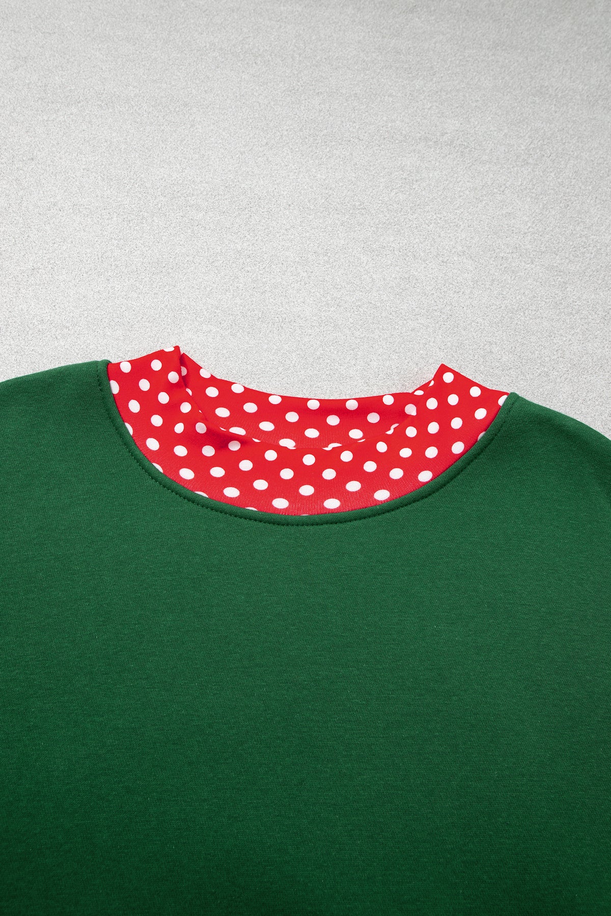 Dark Green Polka Dot Patchwork Round Neck Plus Size Sweatshirt