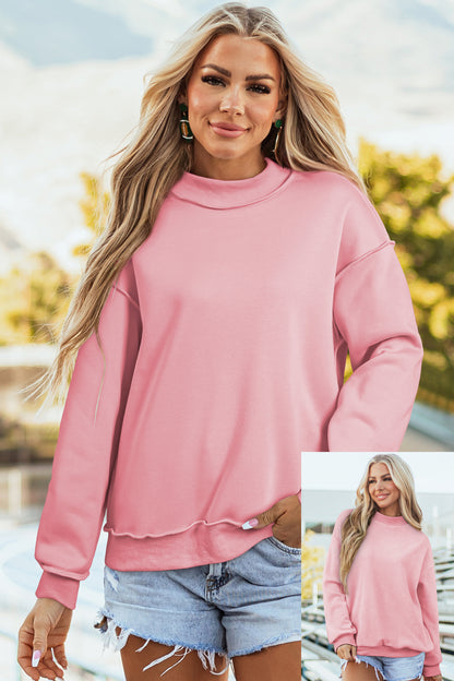 Black Oversize Drop Shoulder Reversible Mock Neck Sweatshirt