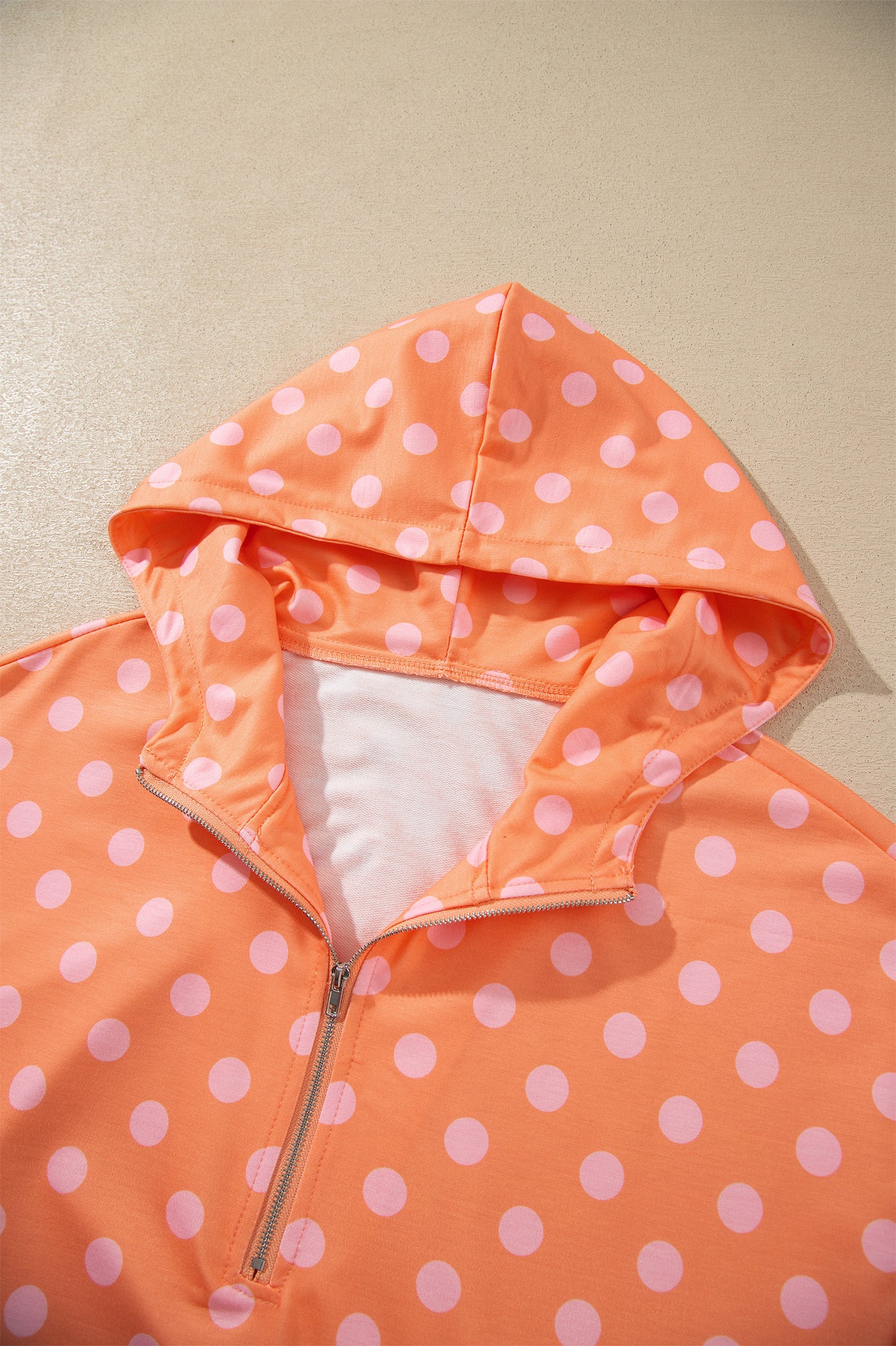 Orange Polka Dot Hooded Long Sleeve Top Casual Mini Skort Set