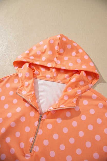 Orange Polka Dot Hooded Long Sleeve Top Casual Mini Skort Set