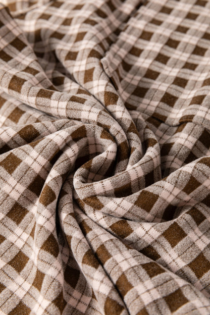 Brown Plaid Elastic Waist Patch Pocket Wide Leg Pants