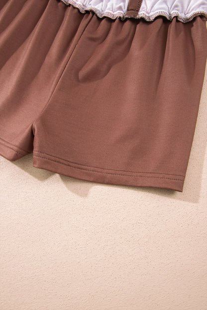 Brown Polka Dot Two Piece Set Long Sleeve Casual Skirt Set