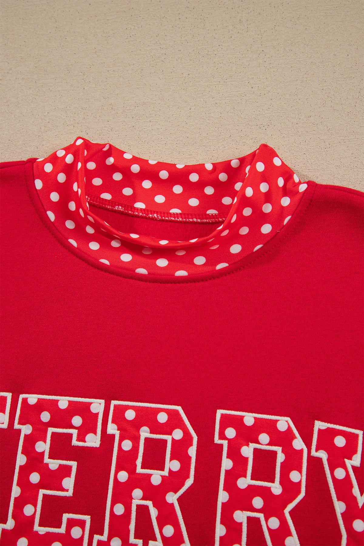 Sail Blue Polka Dot Letter Print Contrast Trim Mock Neck Sweatshirt