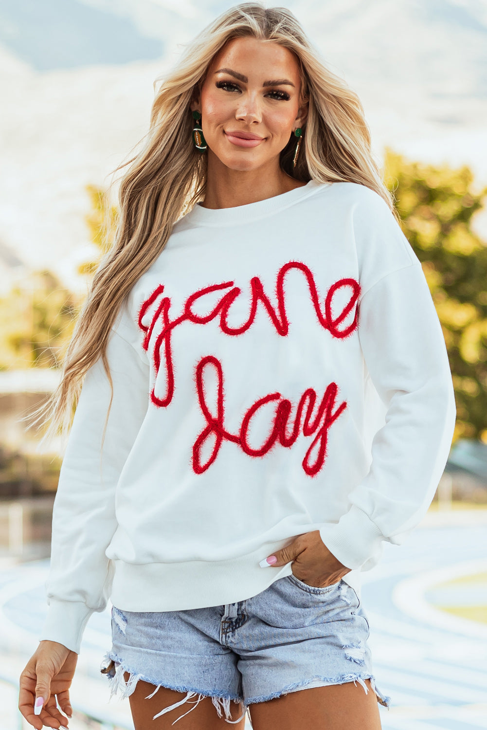 Black Tinsel Game Day Drop Shoulder Graphic Sweatshirt