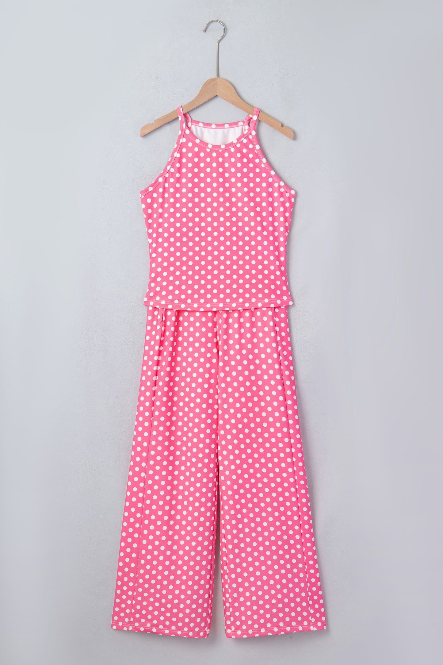 Blue Polka Dot Print Slim Tank Loose Pants 2pcs Outfit