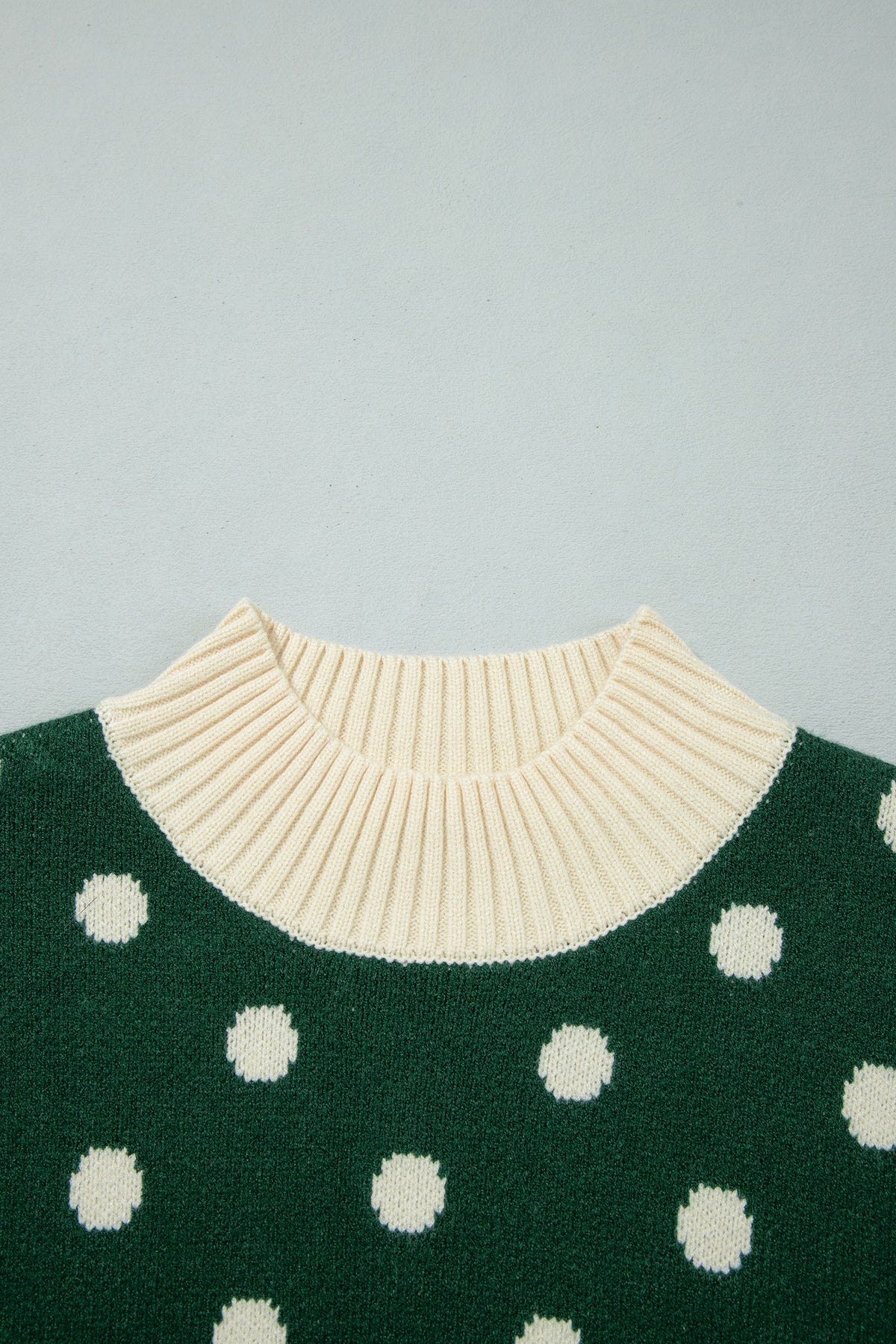 Red Polka Dot Pattern Ribbed Colorblock Trim Split Tunic Sweater