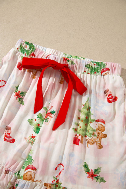 Pink Abstract Christmas Print Long Sleeve Two Piece Shift Lounge Set