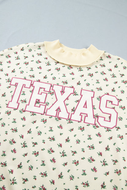 Beige Floral Print Stand Neck Long Sleeve Slogan Sweatshirt