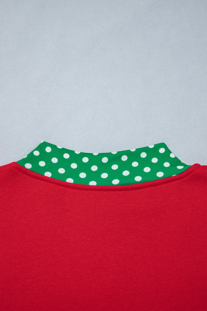 Sail Blue Polka Dot Letter Print Contrast Trim Mock Neck Sweatshirt