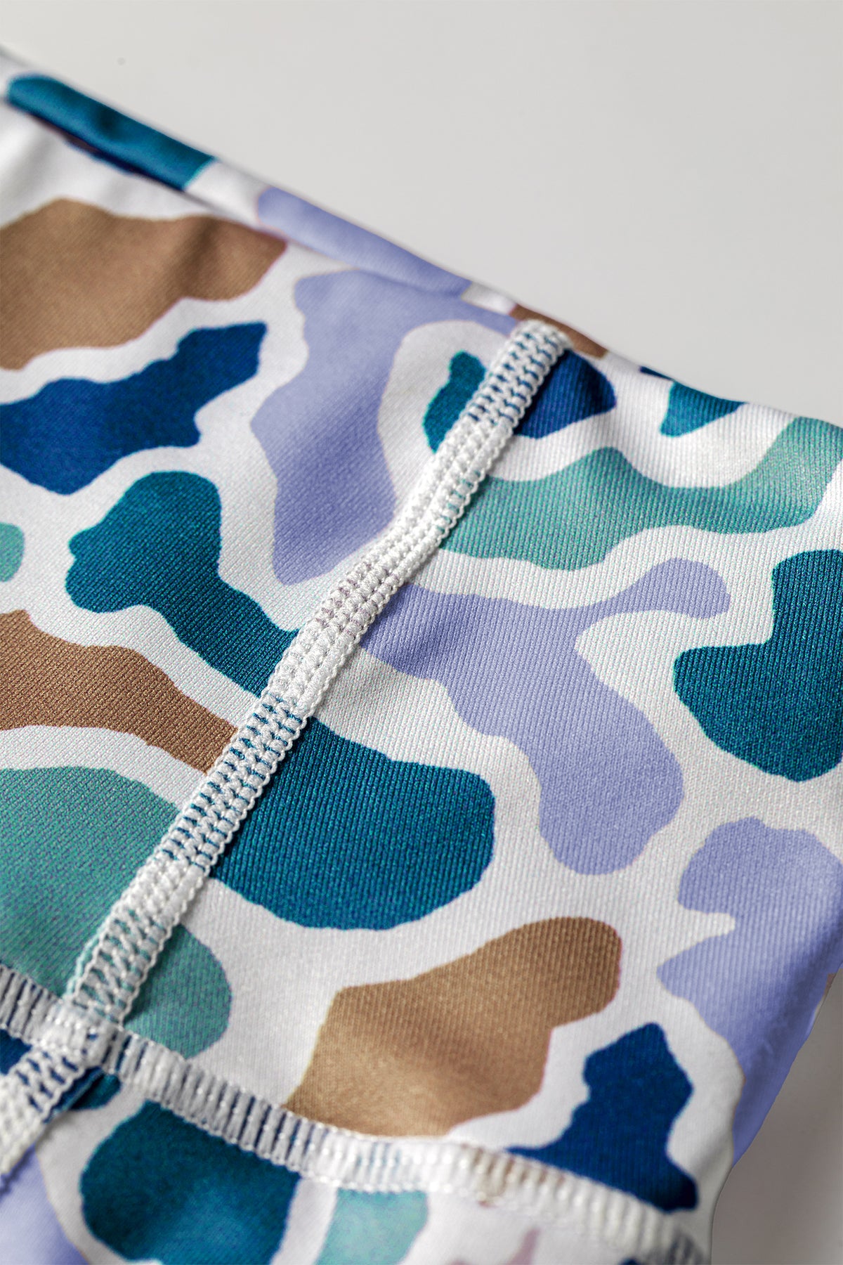 Sky Blue Abstract Camo Printed Seam Detail Biker Shorts