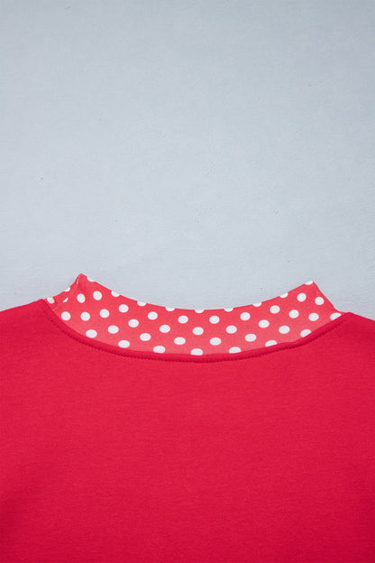 Orange Colorblock Polka Dot Contrast Trim Oversized Sweatshirt