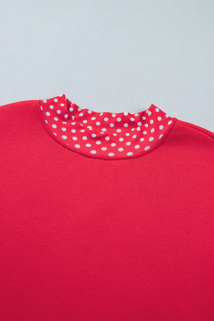 Orange Colorblock Polka Dot Contrast Trim Oversized Sweatshirt